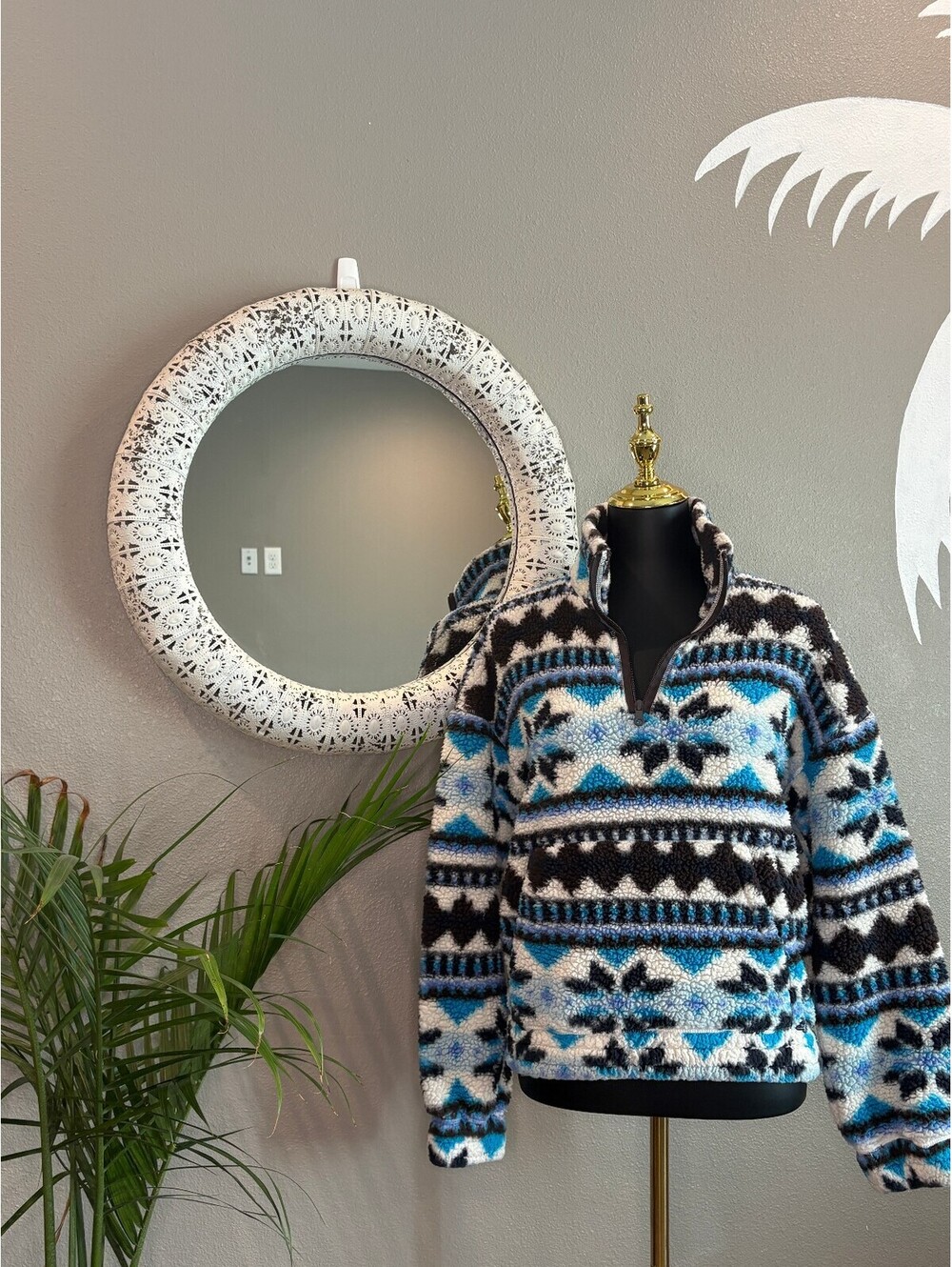 Cozy Patterned Pullover Sweater with Blue and Black Design